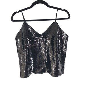 Express Womens Cami Tank Top Sequin V Neck Black S